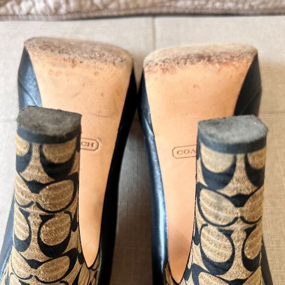 Coach Black Breana Leather Peep Toe Platform Pumps. Coach Logo Heels. Size 9 - Picture 12 of 16